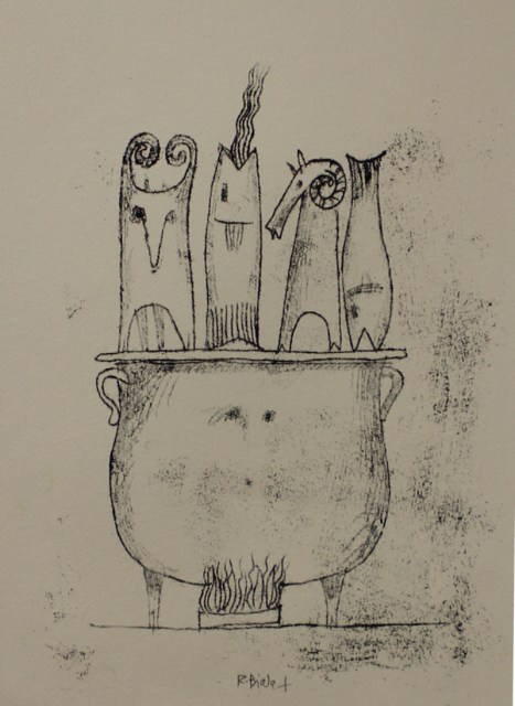 Monotipo "Il Banchetto" - disegno di Riccardo Biavati