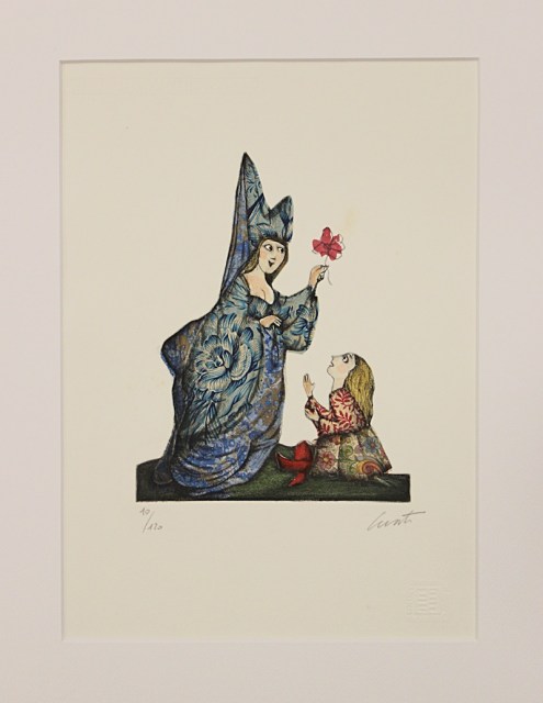 Alice e la fatina - incisione di Emanuele Luzzati