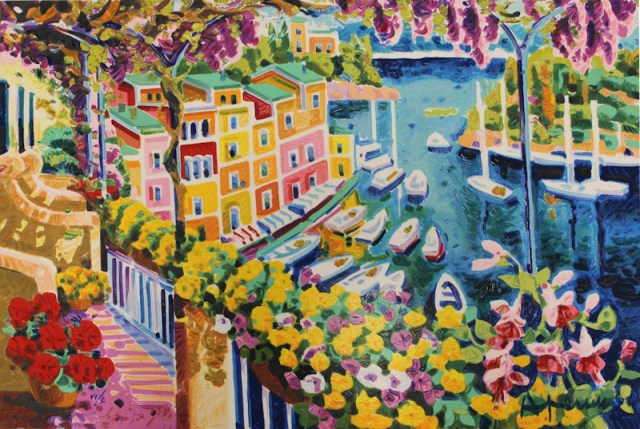 Ammirando Portofino tra Mille fiori profumati - grafica di Athos Faccincani
