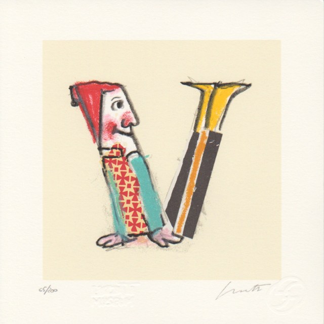 Lettera V - serigrafia a colori di Emanuele Luzzati