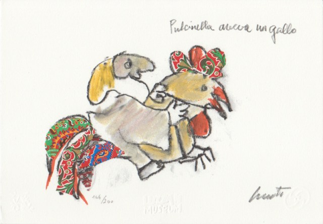 Pulcinella aveva un gallo - serigrafia a colori di Emanuele Luzzati