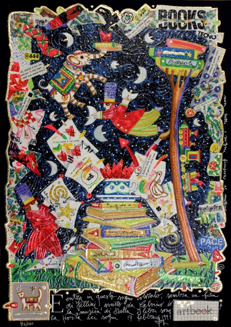Entra in questo sogno colorato, sembra un film di Fellini, scritto da Calvino con la musica di Dalla. I libri sono la porta dei sogni - grafica di Francesco Musante
