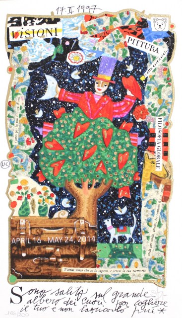 Sono salito sul grande albero dei cuori per cogliere il tuo e non lasciarlo più - grafica di Francesco Musante