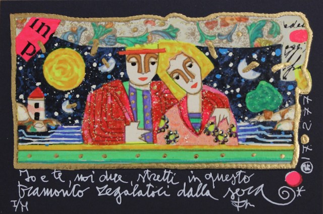 Io e te, noi due, stretti in questo tramonto regalatoci dalla sera - grafica di Francesco Musante