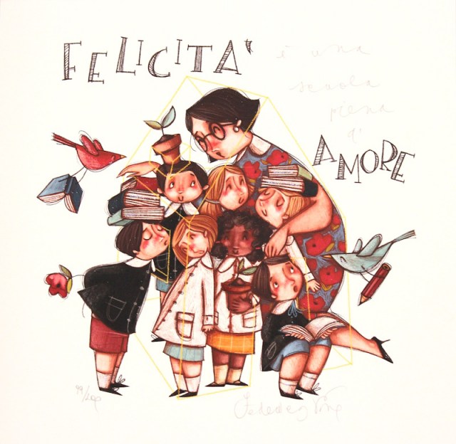 Felicità è una scuola piena d'Amore - grafica di Federica Porroe