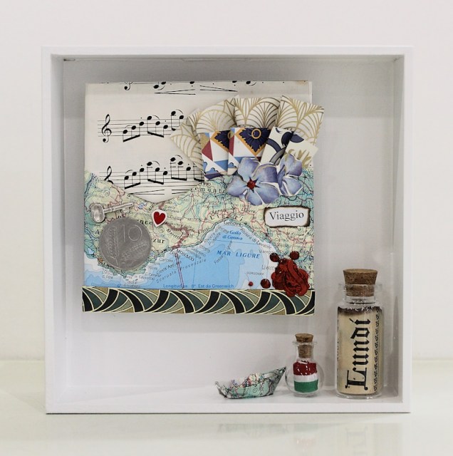 Viaggio a Sanremo - box con assemblaggi di Sara Lovari