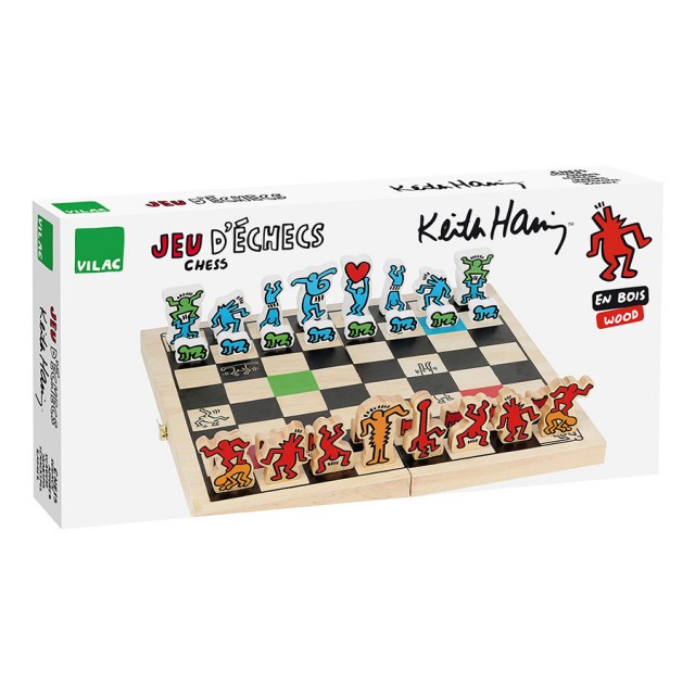 Scacchi - gioco da tavolo in legno dipinto e serigrafato realizzato da Vilac su disegno di Keith Haring (vista 4)