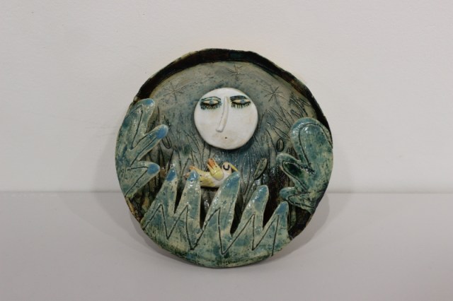 Ciotola con luna (fronte) - scultura in grés di Michele Fabbricatore