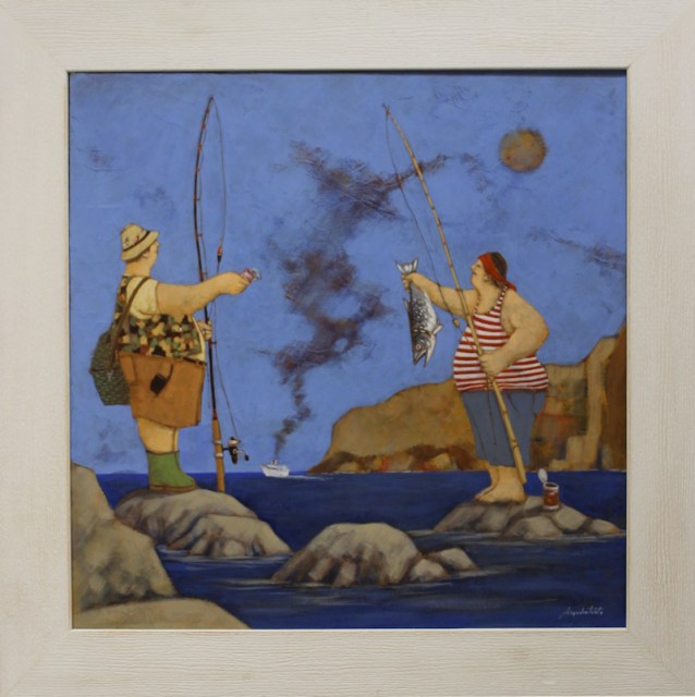 Storie di pesci e di pescatori - dipinto di Lisandro Rota